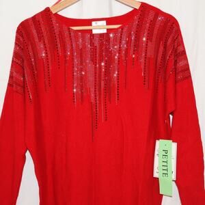 NWT Siren Lily Sweater Size Petite Large 3/4 Sleeves Red Sequin Bodice Shoulders